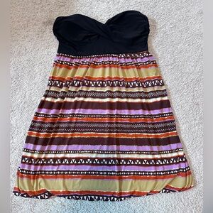 Strapless Black and Multicolor Patterned Dress
